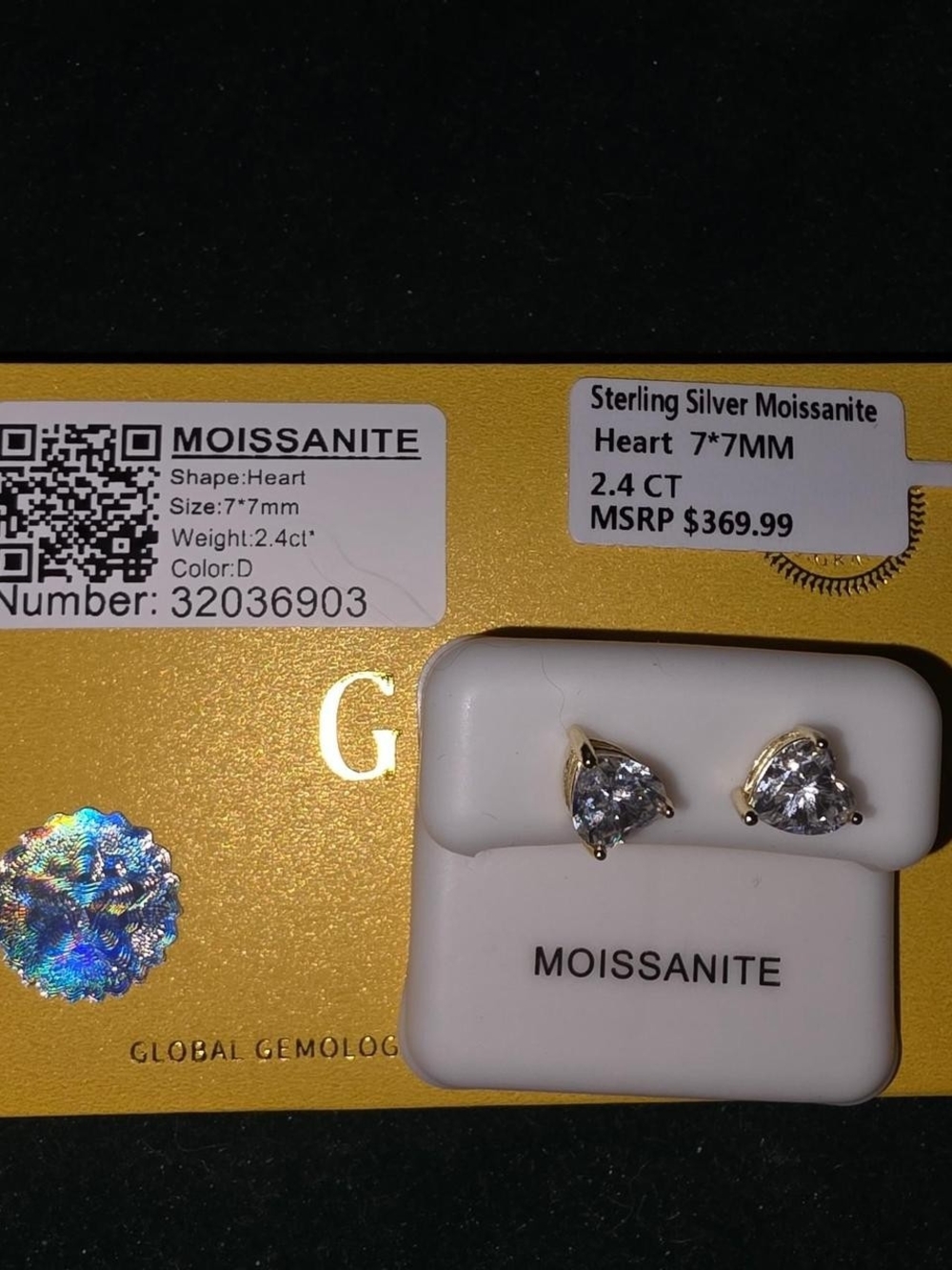 Sterling Silver Heart Moissanite Stud Earrings - Clear/White